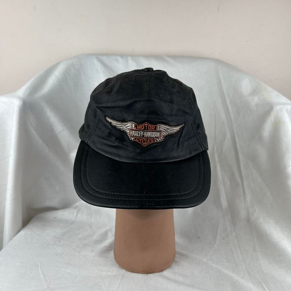 Vintage Harley Davidson Black Leather Cap